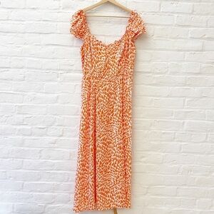 Reformation Connell Cap‎ Sleeve Midi Crepe Dress in Cupid Hearts 10 NWT